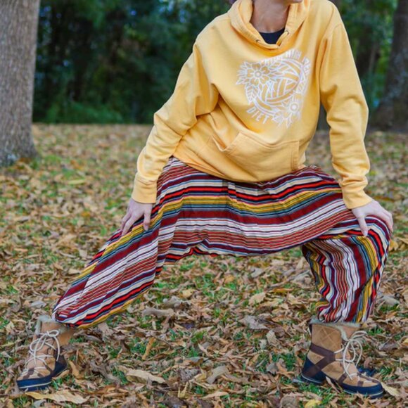 Buddha Pants Unisex Drawstring Boho Hippie Stripe Savannah Harem Pants Red - Picture 12 of 13